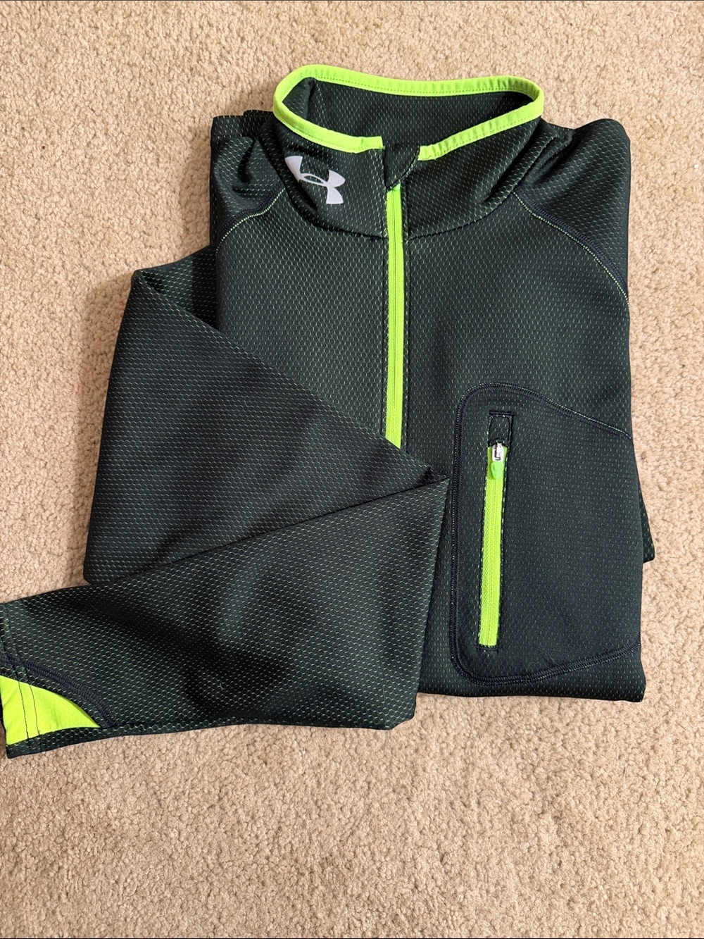 Under Armour Black with Neon Green Trim Quarter-Zip Pullover